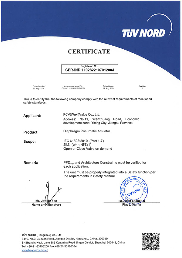 SIL3-CERT-Diaphragm-Pneumatic-Actuator